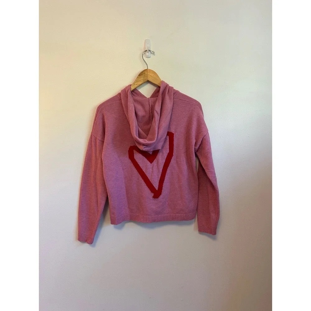 Six Fifty Pink Heart Back Knit Hoodie Sweater | Size Small